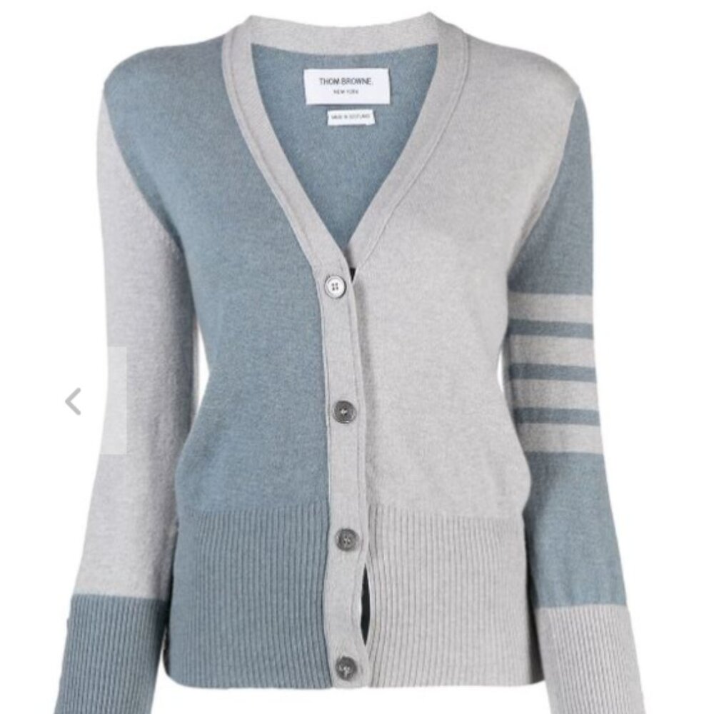 Thom Browne Women's FunMix Gray V-neck cardigan. Lightly worn.
